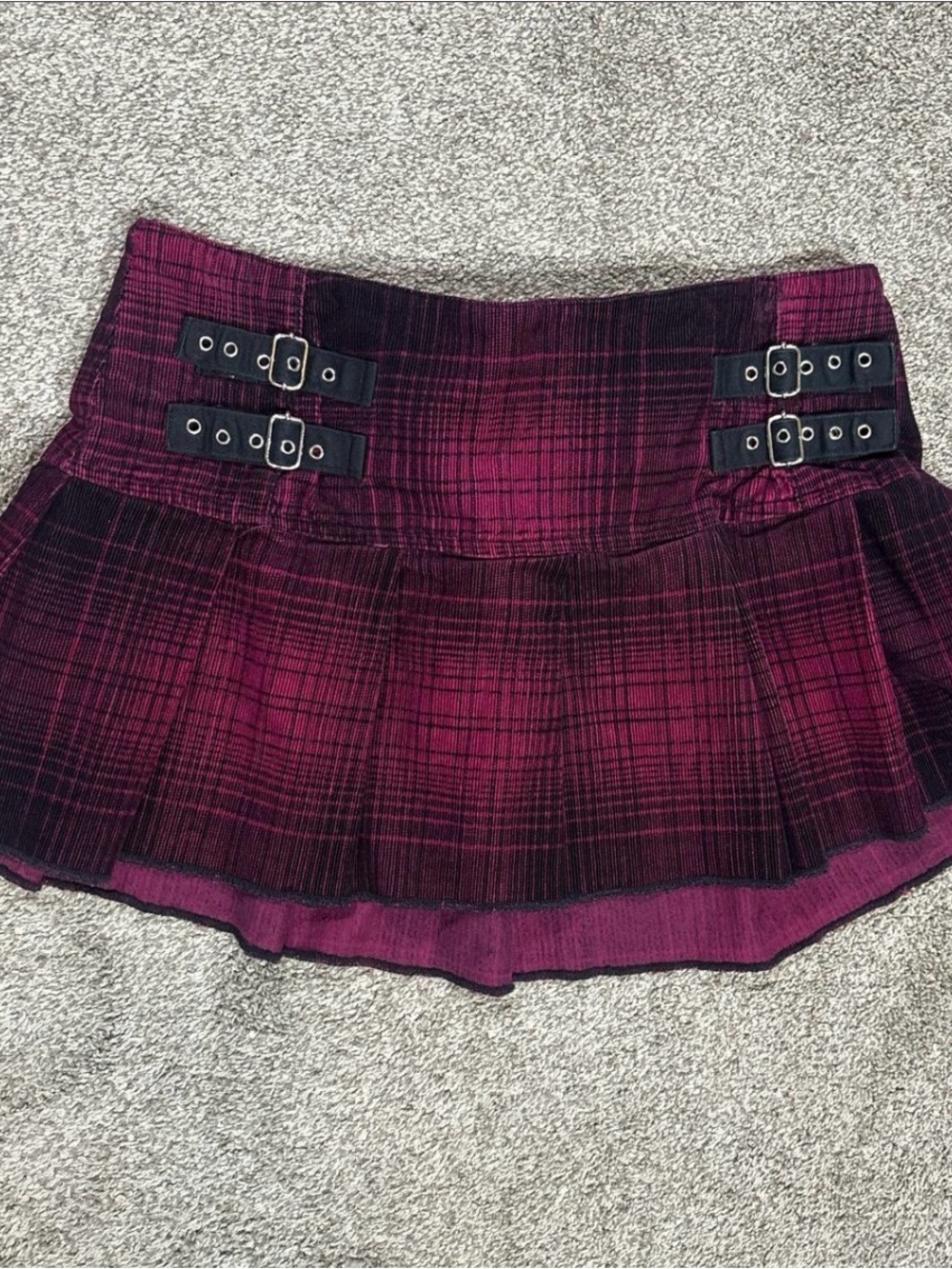 Tripp NYC Black and purple plaid mini skirt with buckle details